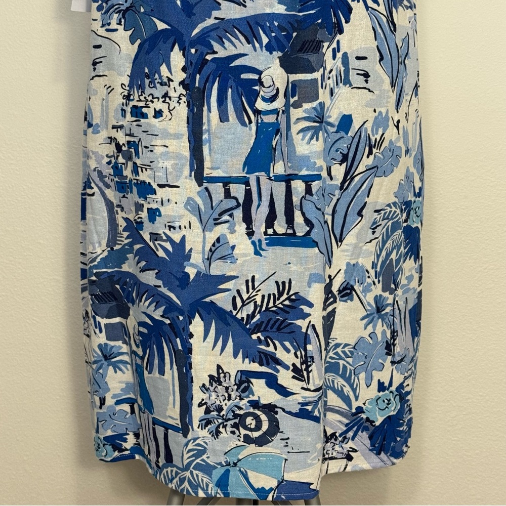 London Times Linen Blend Halter Sleeveless Seaside Print Shift A-Line Dress 8-10 - Picture 8 of 12